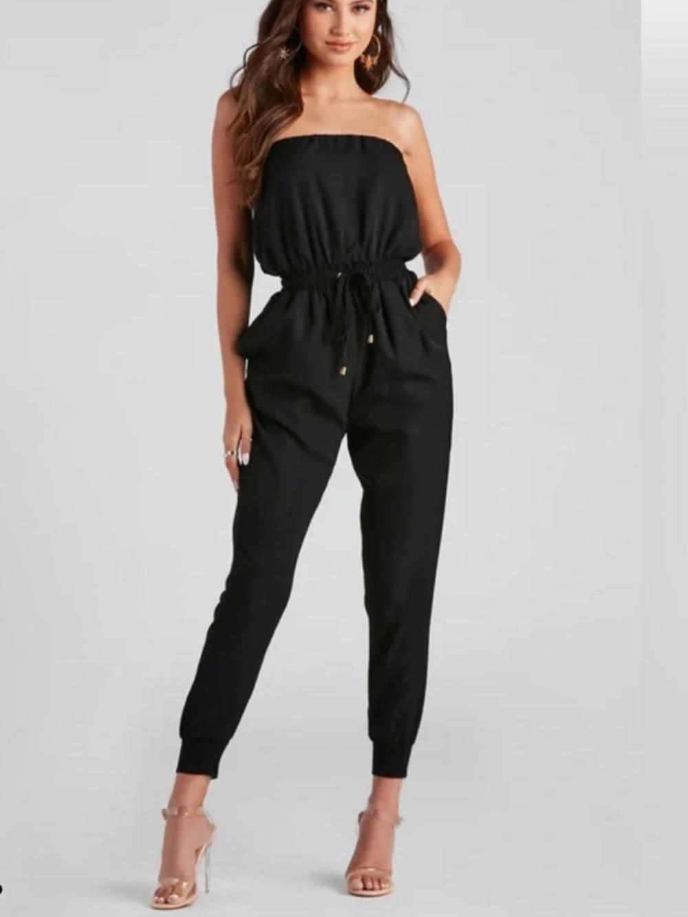 Windsor Black Strapless Jogger Jumpsuit Size Small